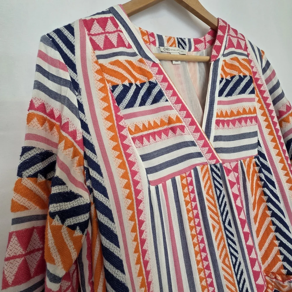 Boho Chic Woven Ruffle Sleeve Trapeze Ella Tunic Mini Dress Large - Picture 2 of 14